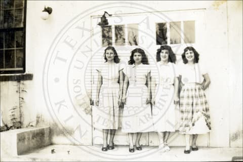 At Pres-Mex, the girls’ school: Senior Class. 1948-1949. Left to Right: Carmen Lopez; Christina Elizondo; Enriqueta Leal; and Sonia Martinez.