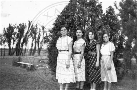 At Pres-Mex, the girls’ school: Senior Class. 1948-1949. Left to Right: Beatriz Ortega; Mary Garcia; Minerva Guajardo; Olga Lopez.