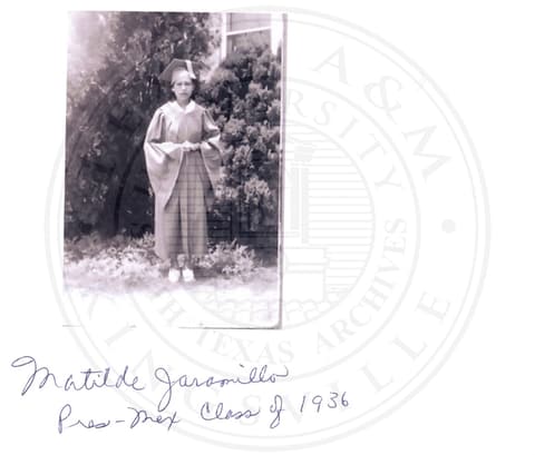 Matilde Jaramillo, a 1936 graduate, in cap and gown.