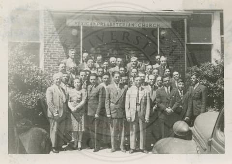 Tex Mex School School File (Later Pan American School) Texas Mexican Presbytery visitors, Spring meeting 1947, Houston 1st Mexican Presbyterian Church.