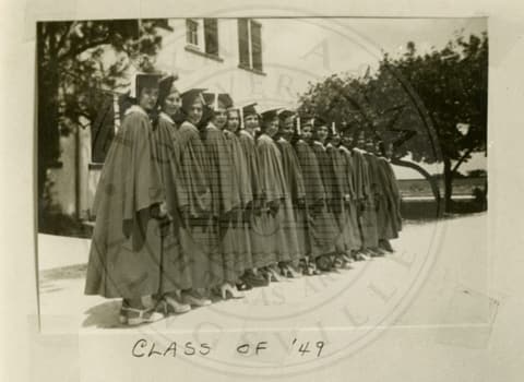 The Class of ’49 in caps and gowns.