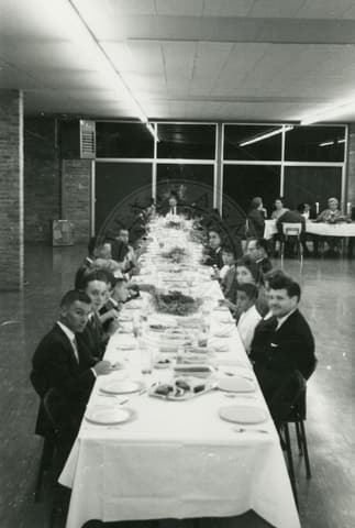 Staff table in cafeteria.
