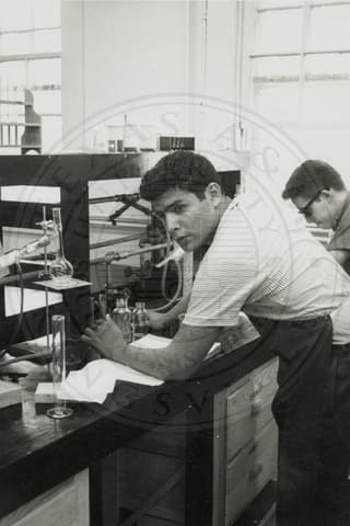 Student working on chemistry lab.