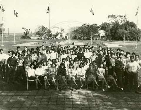The whole school outdoors, 1970.