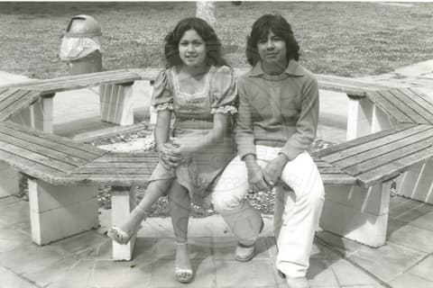 Two students outdoors.