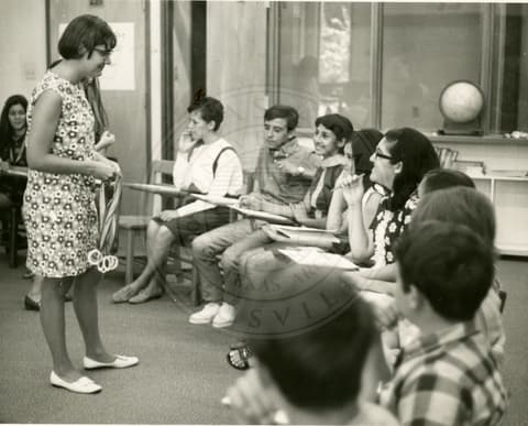 Students and teacher in class.
